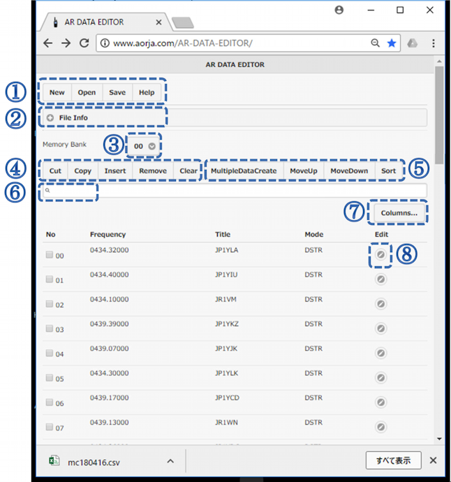 Window of AR DATA EDITOR